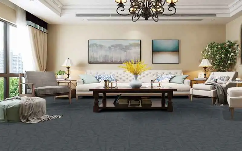 Features of 2024 Waterproof No Formaldehyde New Design Carpet Grain SPC Flooring For Supermarket